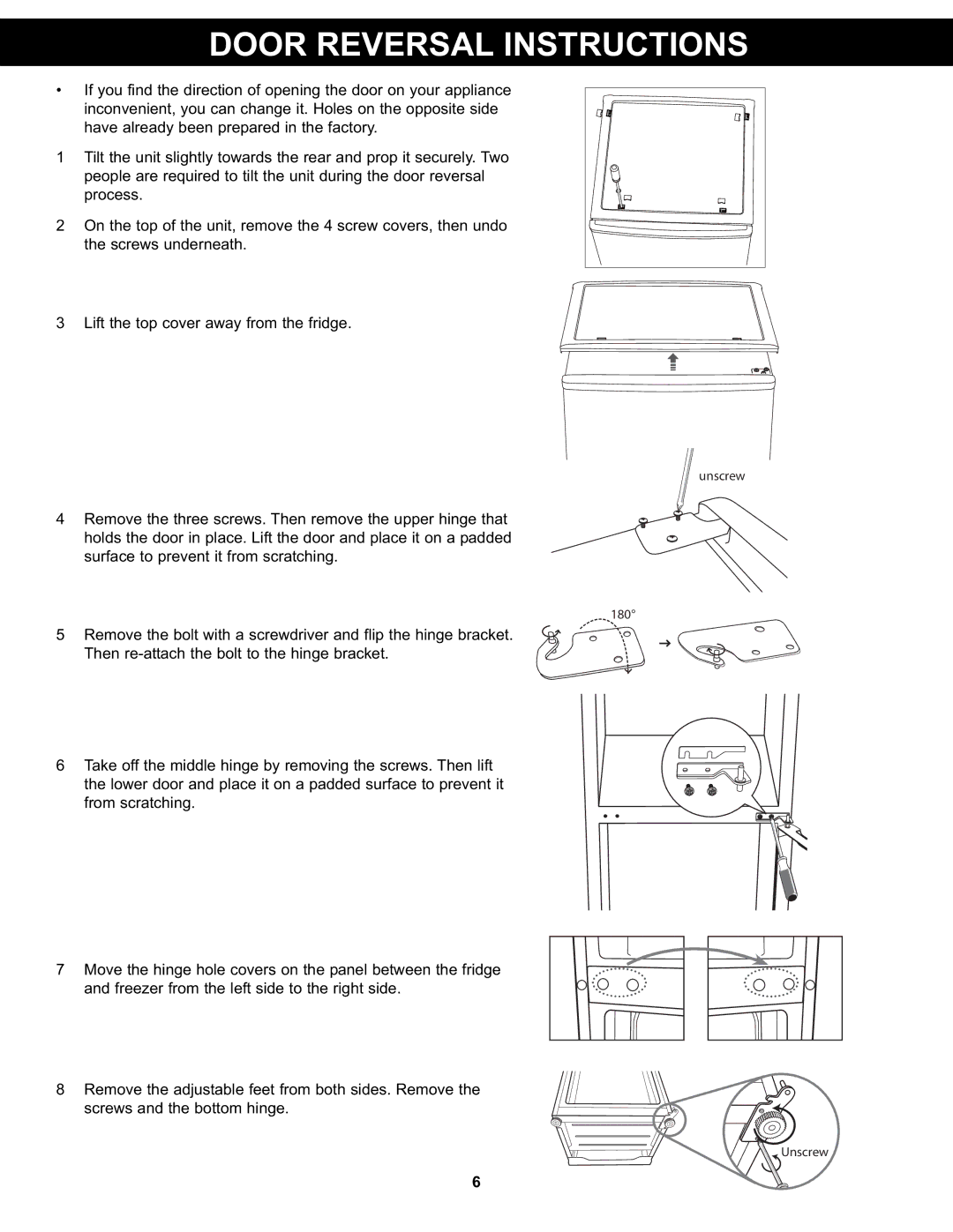 Danby DPF074B1WDB manual DOOR REVERSAL Instructions 